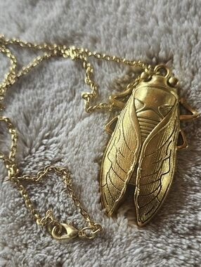 Gold Tone Statement Cicada Necklace